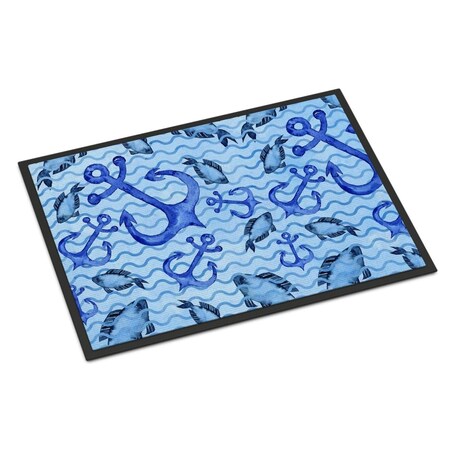 Jensendistributionservices Beach Watercolor Anchors & Fish Indoor or Outdoor Mat, 18 x 27 in. MI2550911